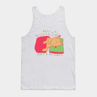 Rest is a Requirement - Sleepy Shiba Inu - Version 1 Self Care Quotes Tank Top